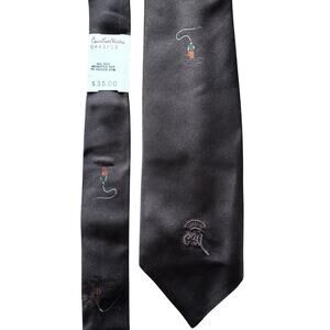 1950s Countess Mara Brown Silk Fisherman Novelty Tie Wide Necktie NWT